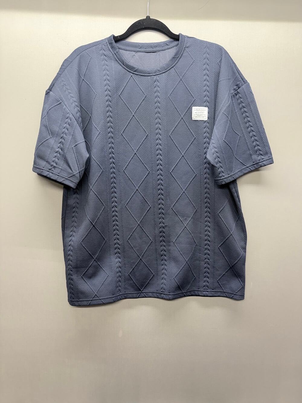 Mens Textured Knit 2 Piece Short Set Slate Blue Streetwear Lounge Suit Size L